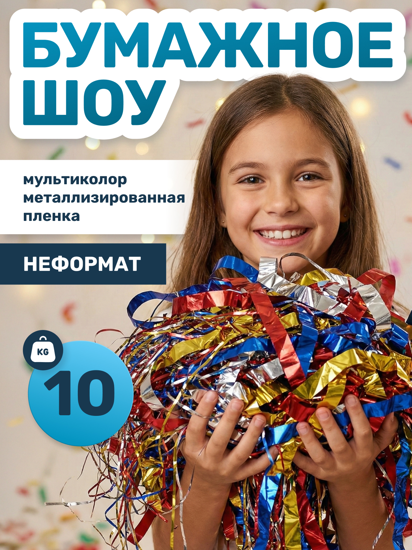Разноцветная микс металлизированная пленка бумага для бумажного шоу неформат, 10 кг