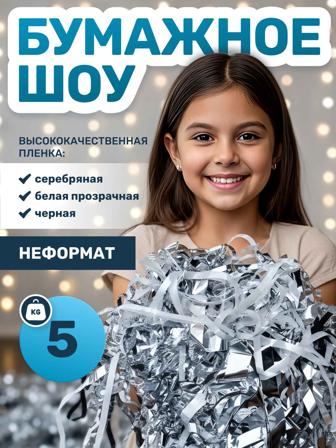 Серебряная белая прозрачная черная пленка неформат 5 кг